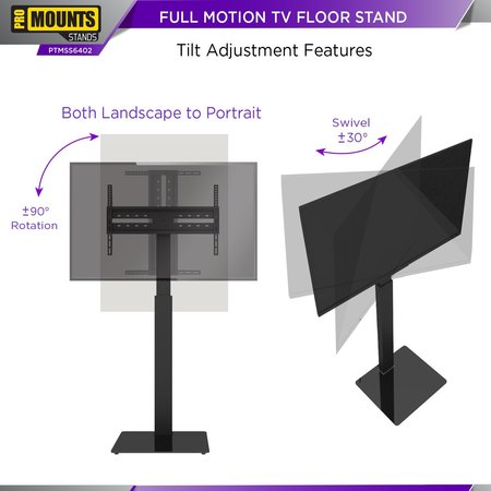 Promounts Modern TV Stand with Landscape and Portrait Rotating Mount for TVs 37 in. - 72 in. Up to 88 lbs PTMSS6402
